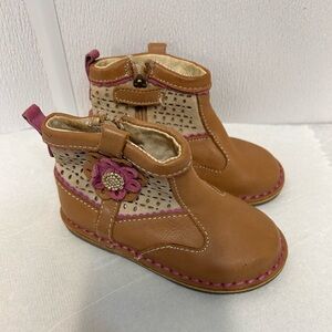 Stride Rite Tan and Pink Kids Leather Boots